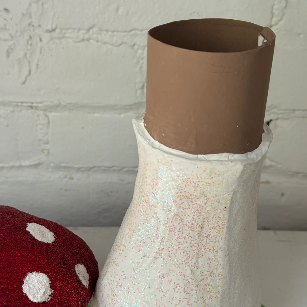 Large Papier-Mâché Glitter Mushroom with Lime Green Base - Image 3